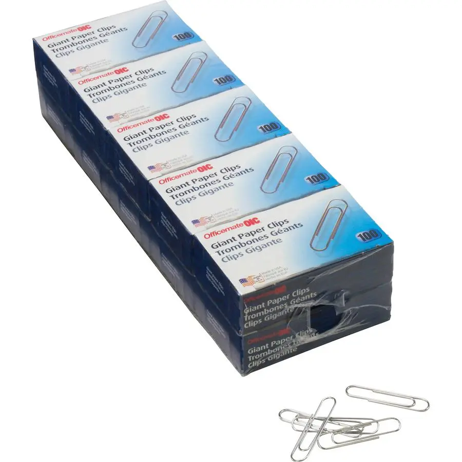 Officemate Giant Gem Paper Clips - Jumbo - 2" Length x 0.5" Width - 1000 / Pack - Silver - Steel - Image 4