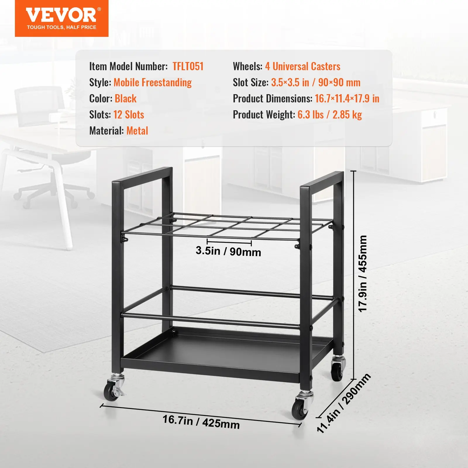 VEVOR Blueprint Storage Rack 12 Slots Mobile Roll File Holder for Architectural, Blue Print Storage Organizer - Mobile Roll File Cart, Construction Plan Holders, Blueprint Cabinet with Wheels, Roll Files Storage for Office and Home - Image 6