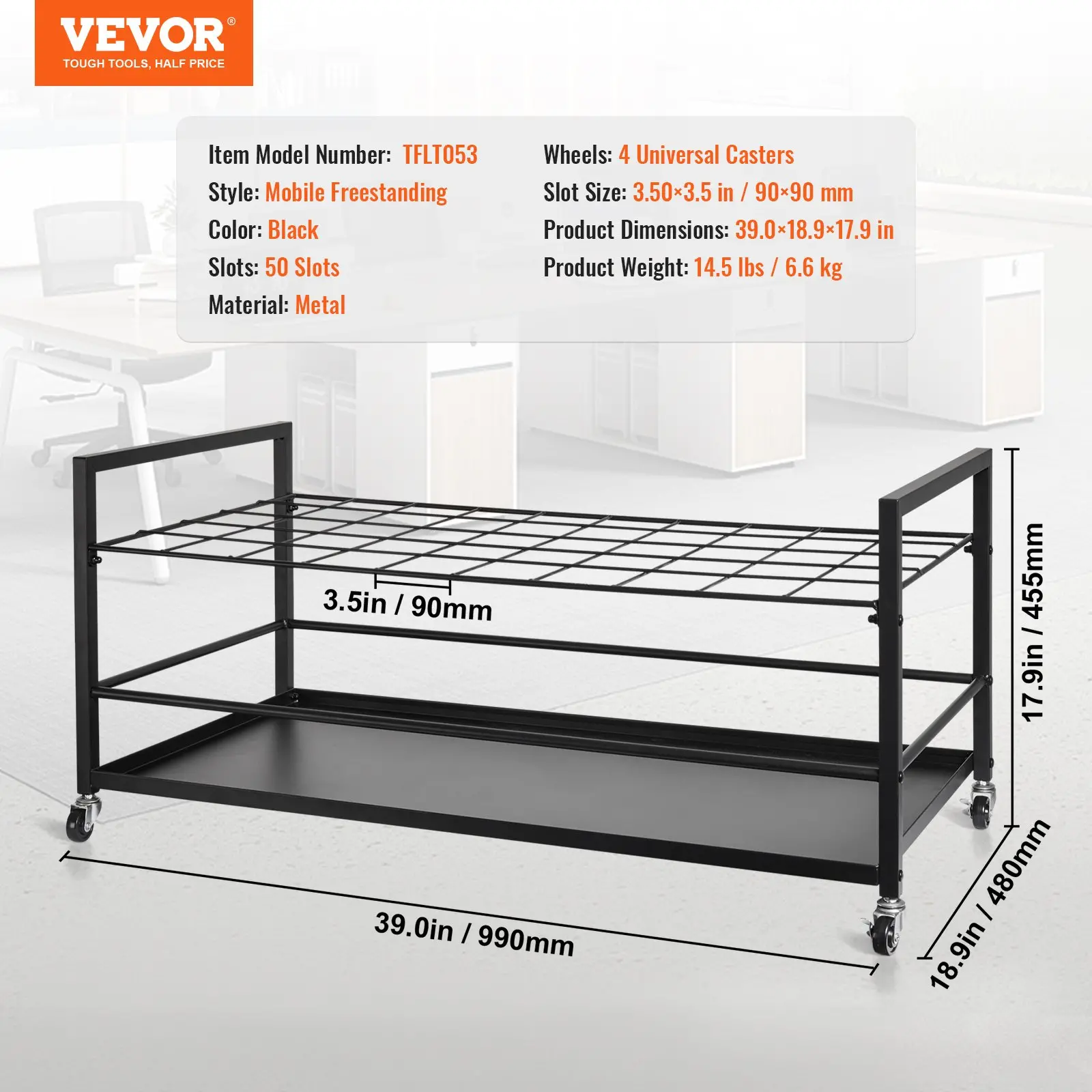 VEVOR Blueprint Storage Rack 50 Slots Mobile Roll File Holder for Architectural, Blue Print Storage Organizer - Mobile Roll File Cart, Construction Plan Holders, Blueprint Cabinet with Wheels, Roll Files Storage for Office and Home - Image 6
