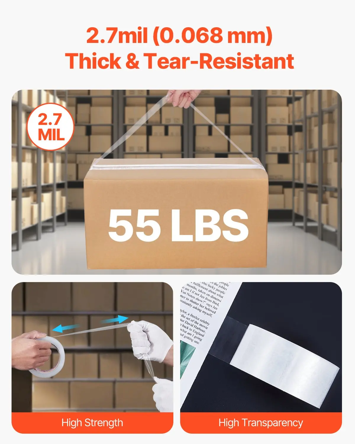 Clear Packing Tape 6 Rolls 65 Yards Clear Shipping Tape with Dispenser 2.7 Mil - Image 3