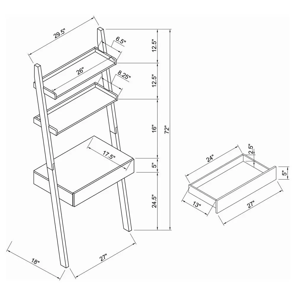 Colella 30-inch 1-drawer Ladder Desk with Shelf Cappuccino - Image 5