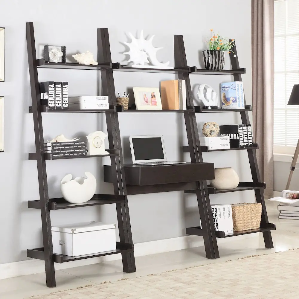 Colella 30-inch 1-drawer Ladder Desk with Shelf Cappuccino - Image 8