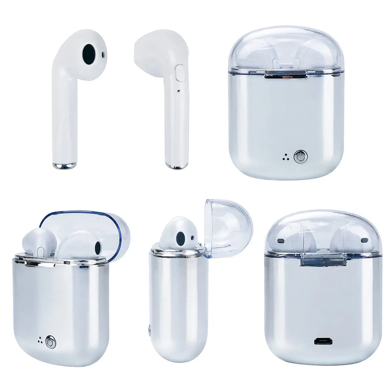 Clear Top Dual Chamber Wireless Bluetooth Earphones With Charging Box - Image 3