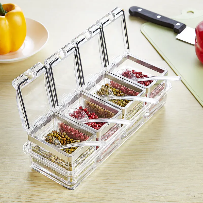 European acrylic seasoning box Stainless steel sealing ring transparent environmental condiment box suit kitchen supplies - Image 43