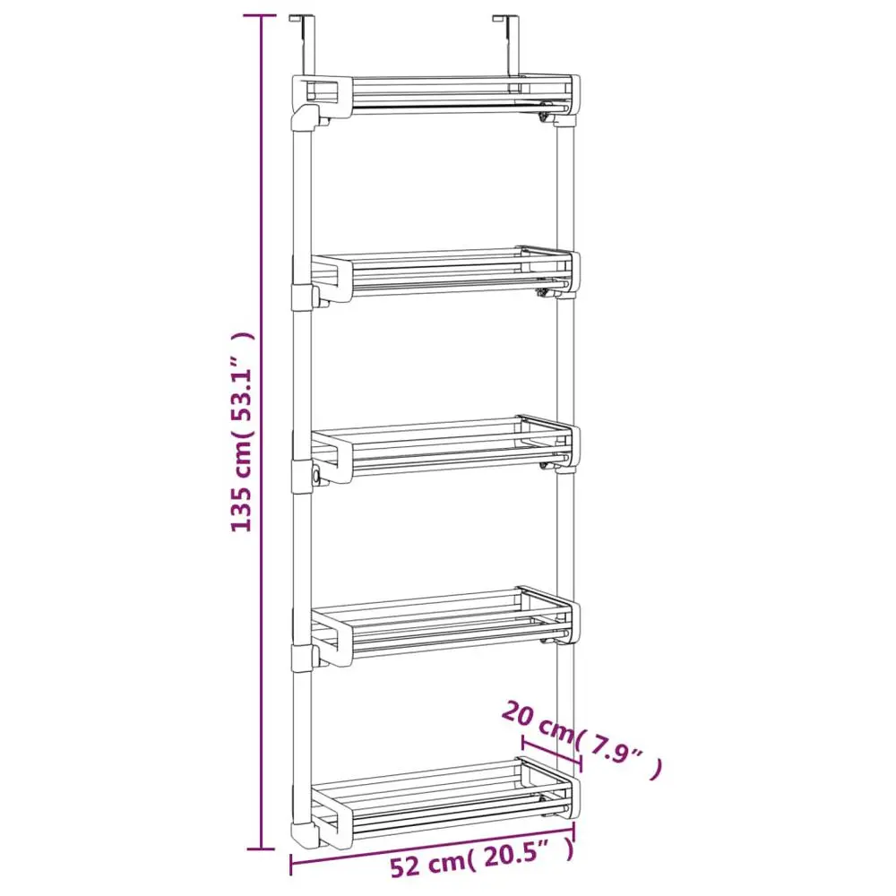 Door Organizer with 5 Shelves 20.5"x7.9"x53.1" Aluminum - Image 5