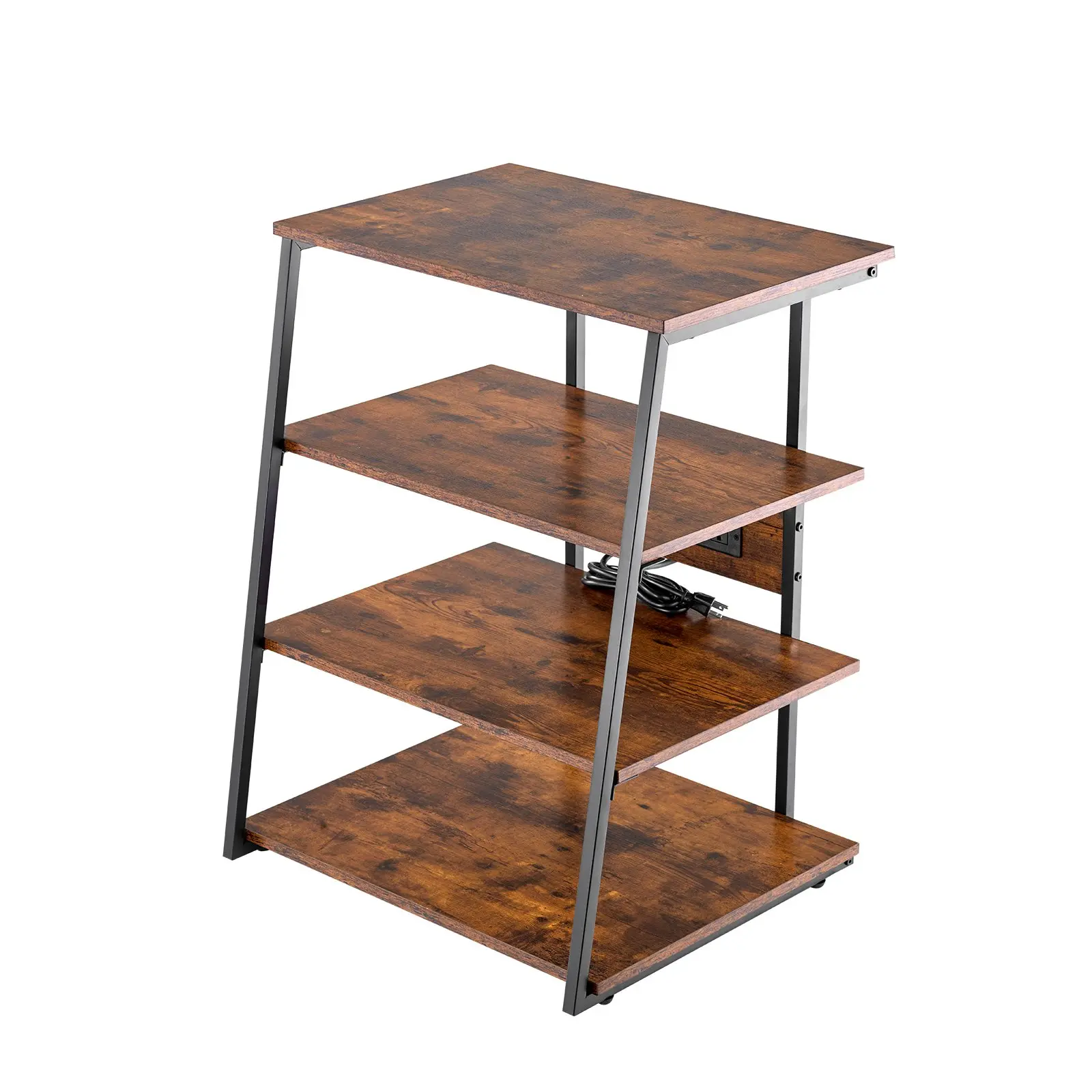 VEVOR 4-Tier AV Media Stand with Power Strips, Corner TV Stand with LED Lights, Height Adjustable Wooden Shelves for DVD Players/Cable Boxes/Games Consoles, Brown - Image 10