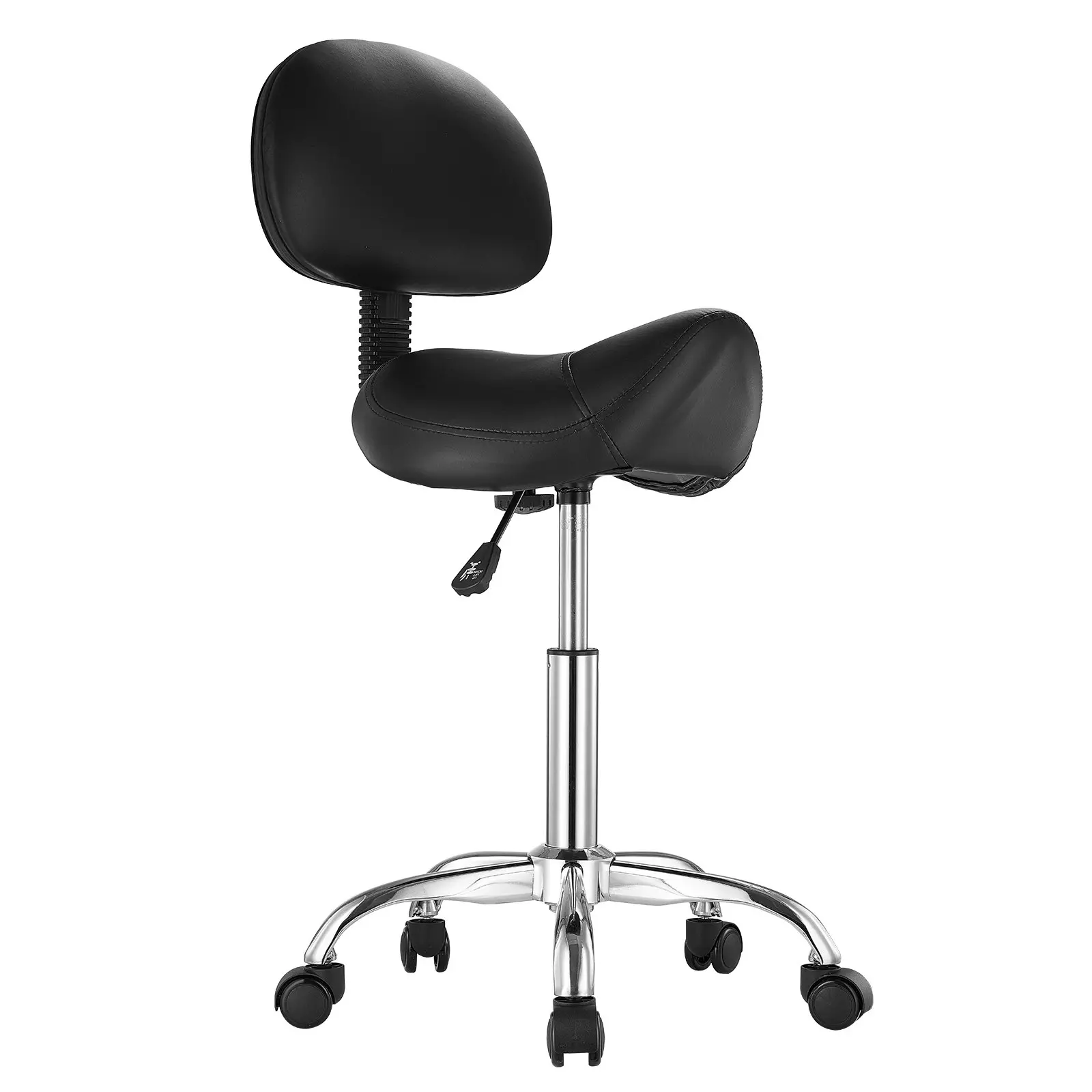 VEVOR Saddle Stool with Back Support and Wheels, 450 LBS Weight Capacity Ergonomic Rolling Stool, Height Adjustable Thickened PU Leather Swivel Saddle Chair for Salon, Spa, Massage, Tattoo, Black - Image 8