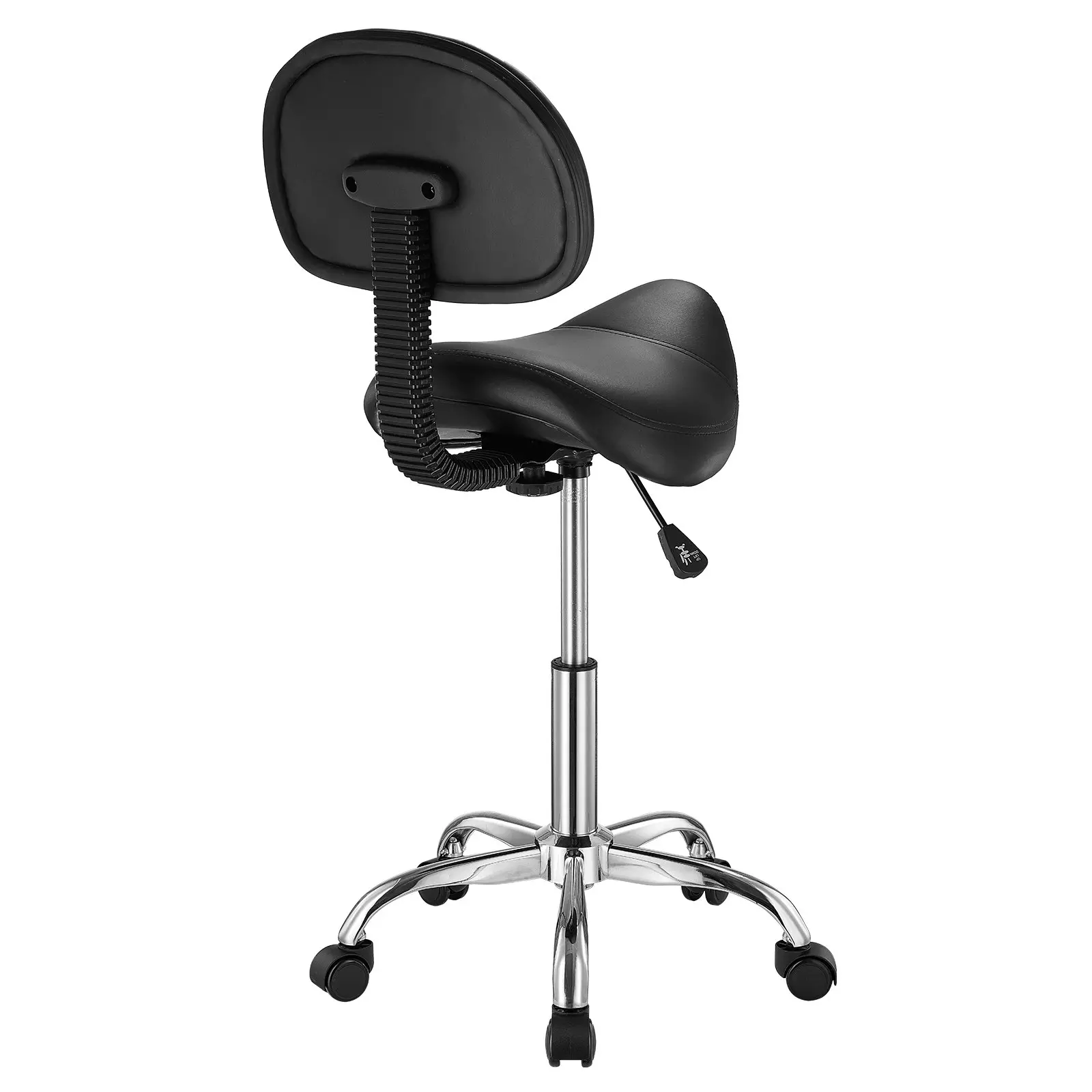VEVOR Saddle Stool with Back Support and Wheels, 450 LBS Weight Capacity Ergonomic Rolling Stool, Height Adjustable Thickened PU Leather Swivel Saddle Chair for Salon, Spa, Massage, Tattoo, Black - Image 9