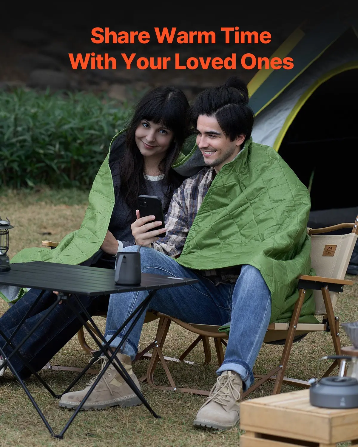 Camping Blanket 82" x 55" Warm Stadium Blanket 330GSM Outdoor Travel - Image 9949