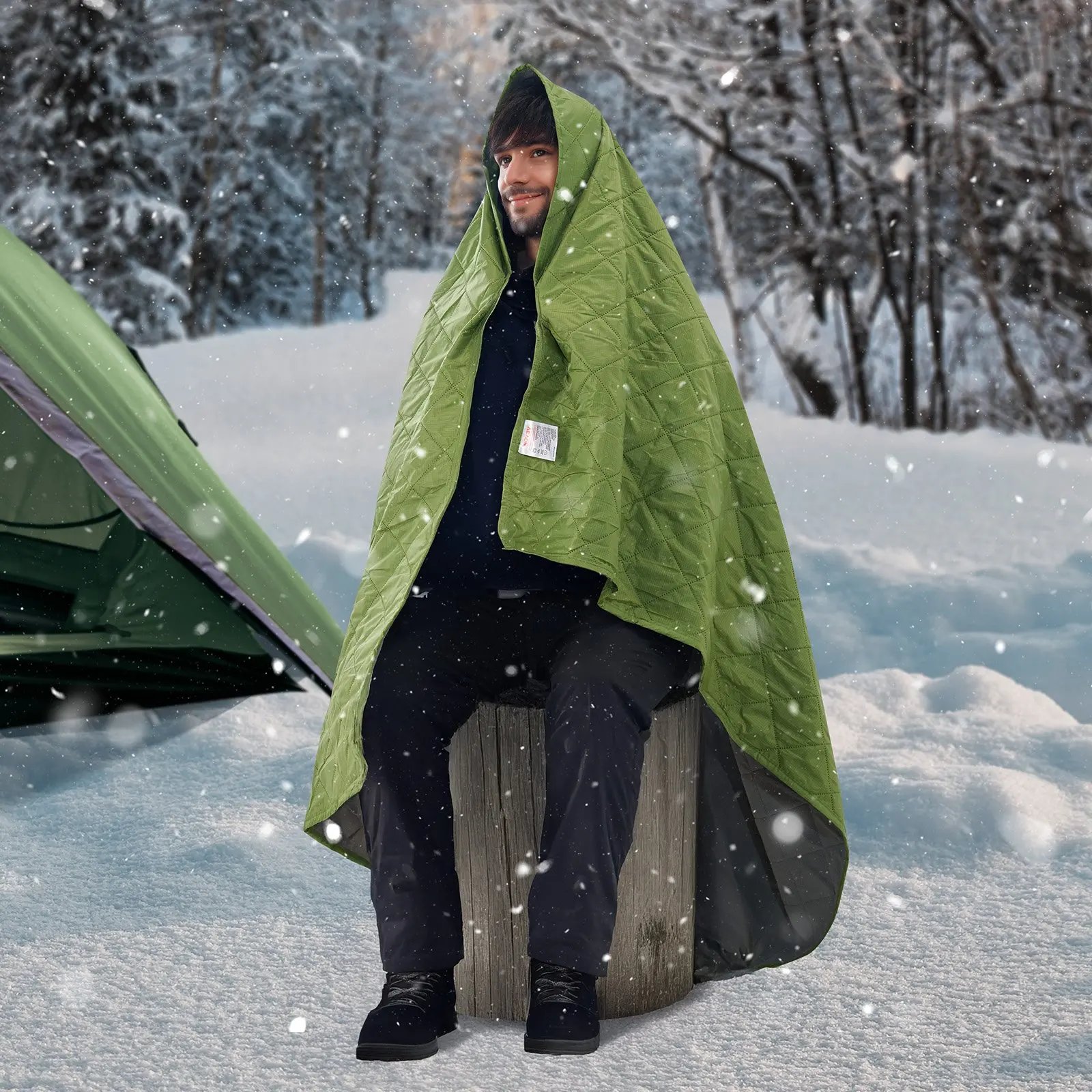 Camping Blanket 82" x 55" Warm Stadium Blanket 330GSM Outdoor Travel - Image 9953