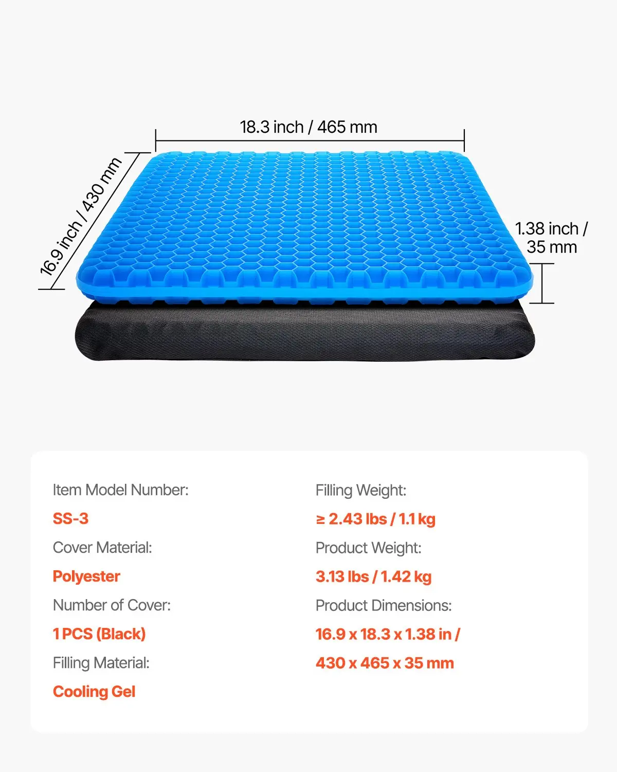 VEVOR Seat Cushion Cooling Gel Seat Chair Cushion for Hips Back Pressure Relief - Image 6