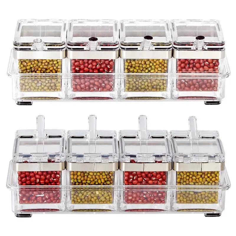 European acrylic seasoning box Stainless steel sealing ring transparent environmental condiment box suit kitchen supplies - Image 3