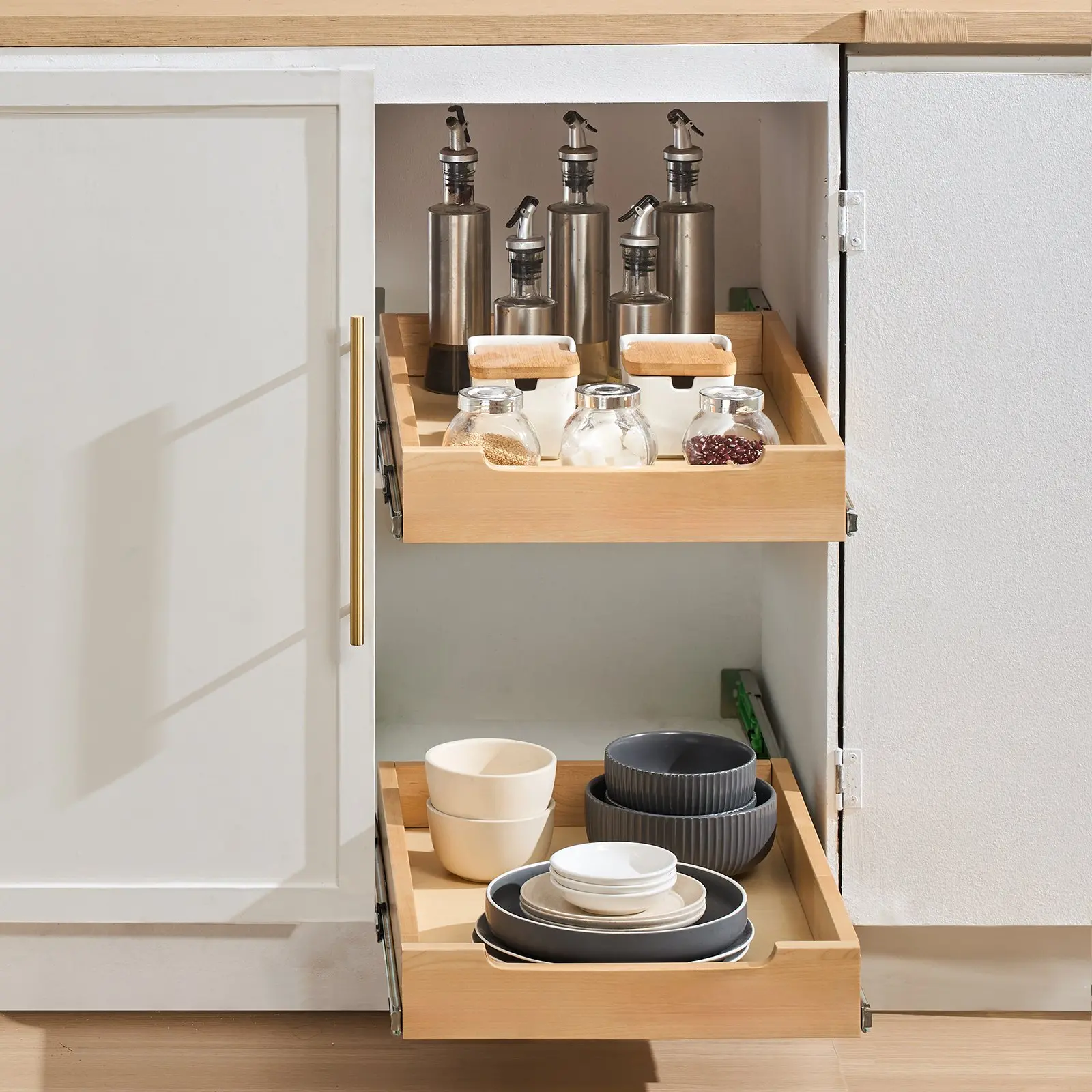 VEVOR Pull Out Cabinet Organizer, 14"W x 21"D Cabinet Drawer, Soft Close Slide out Shelf, Heavy-Duty Sliding Wood Drawer, Bottom and Side Assembly Base Cabinet Organization for Kitchen Pantry Bathroom - Image 7