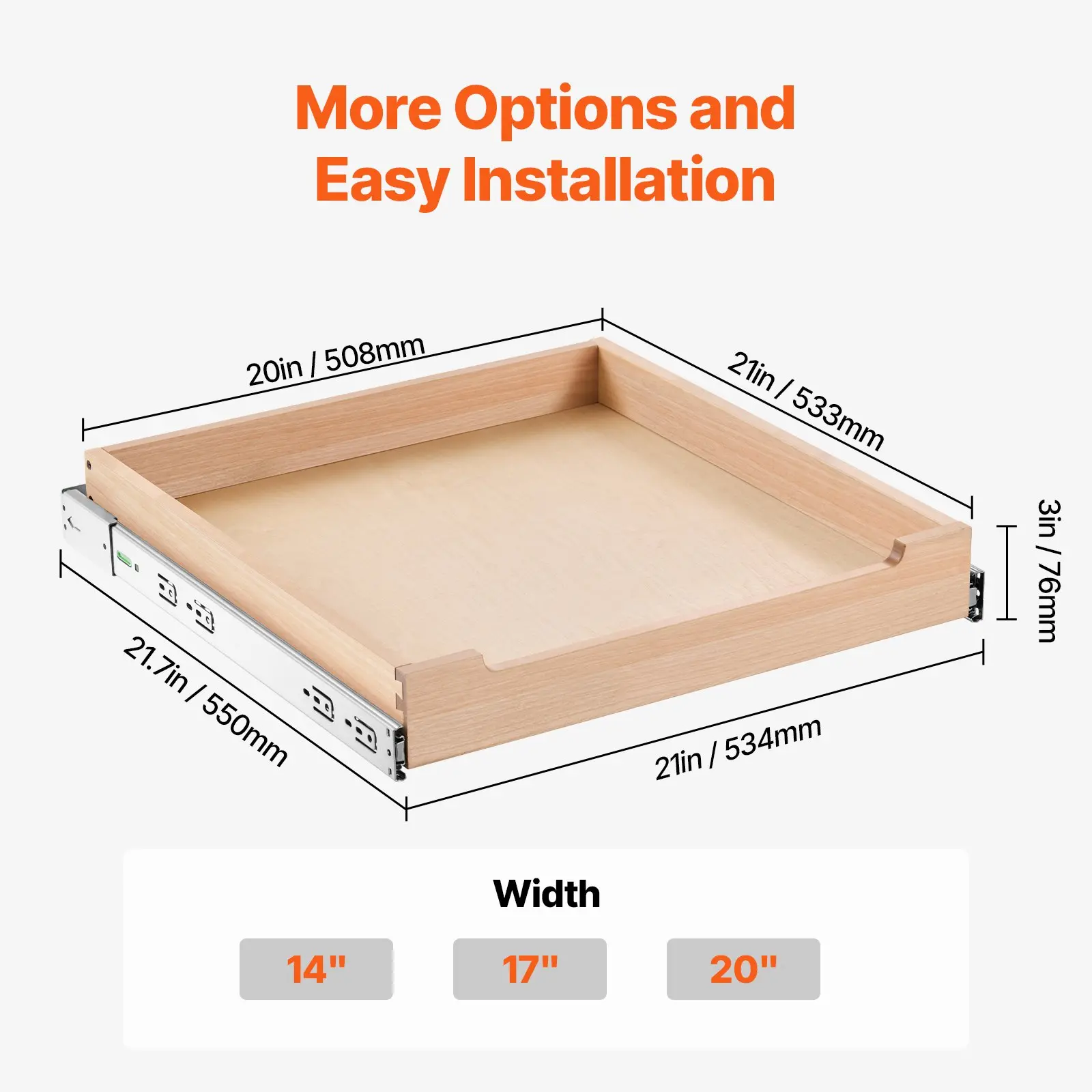VEVOR Pull Out Cabinet Organizer, 20"W x 21"D Cabinet Drawer, Soft Close Slide out Shelf, Heavy-Duty Sliding Wood Drawer, Bottom and Side Assembly Base Cabinet Organization for Kitchen Pantry Bathroom - Image 6